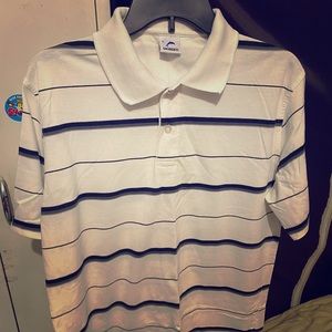 White polo shirt with black stripes